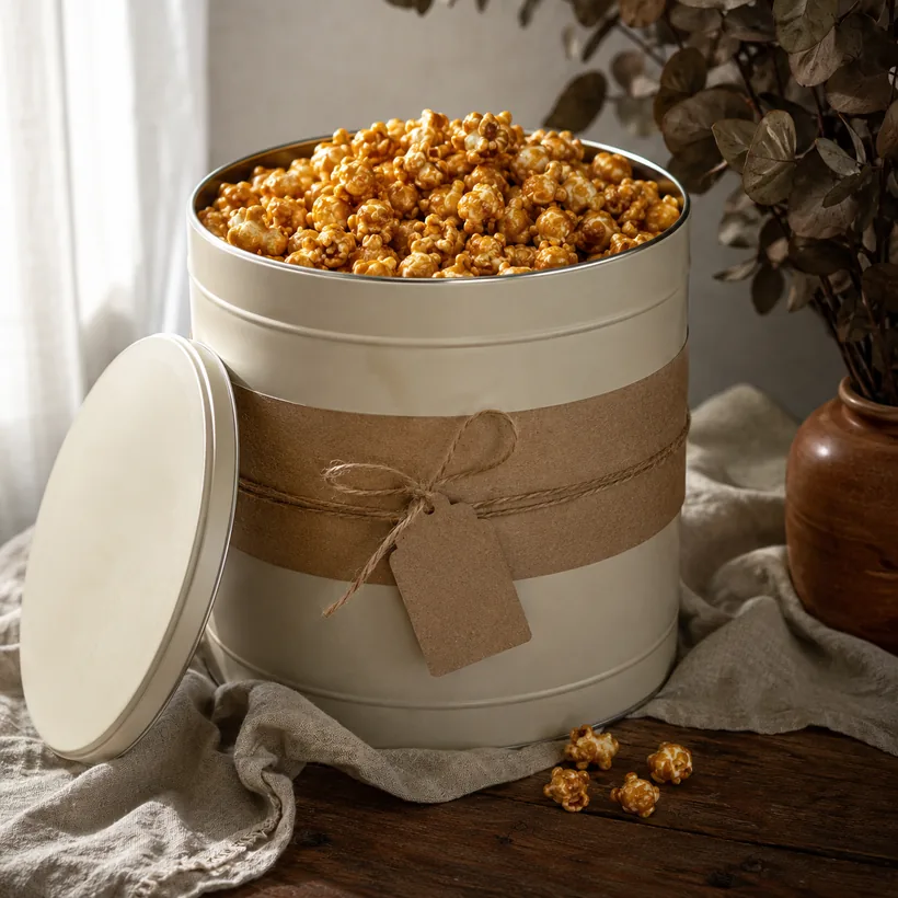 Gourmet popcorn gallon tin