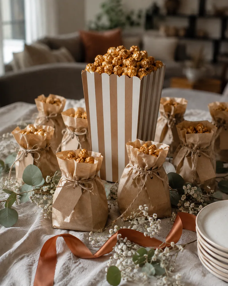 Themed popcorn bucket on a party table